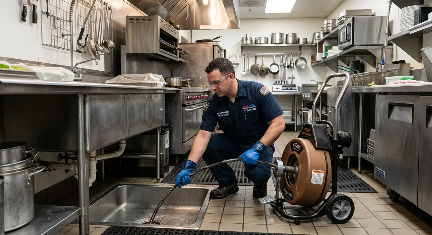 Commercial drain cleaning service in a restaurant kitchen in Prineville